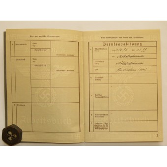 3er Reich libro de registro de empleo - trabajador de imprenta. Espenlaub militaria